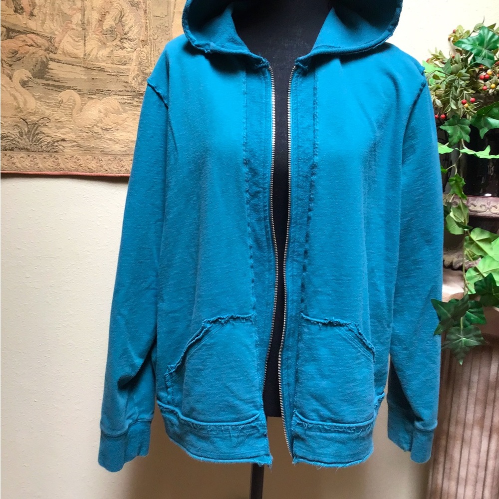 Teal Hooded Zip-Up Sweatshirt - Casual Women's Top